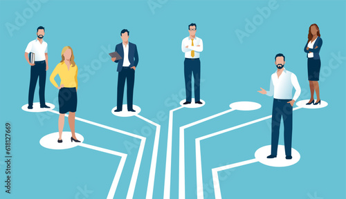 Job offer. Recruitment. Group of business persons standing on a logic tree. Business concept illustration.