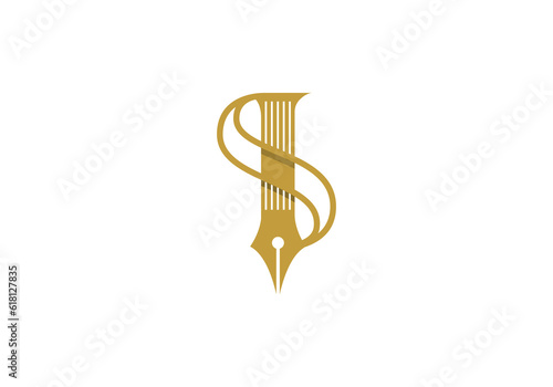 Logo Law Pillar and pen with Letter S or S and A. Vintage retro minimalist logo. editable color