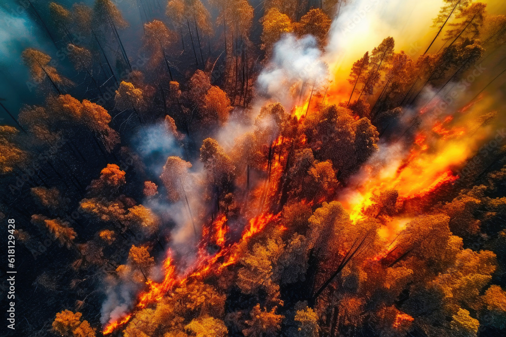 Drone Photography of a Forest Blaze. Generative AI