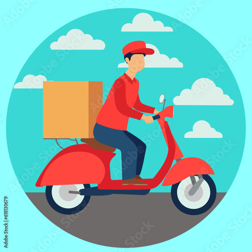 Food delivery man riding a red scooter vector illustration  EPS 10