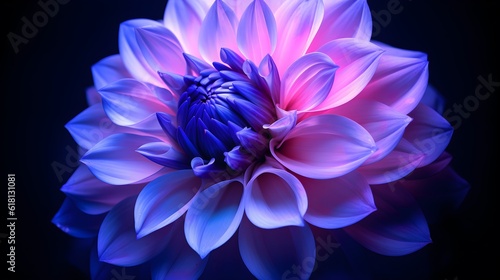 Purple dahlia flower on a black background with blue light.generative ai