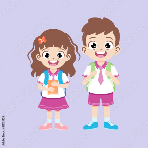 Happy cute kids smiling back to school