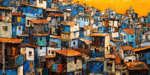 AI Generated. AI Generative. Brazil Rio Favela city urban town poor house building color landscape. Adventure travel draw paint art vibe. Graphic Art photo