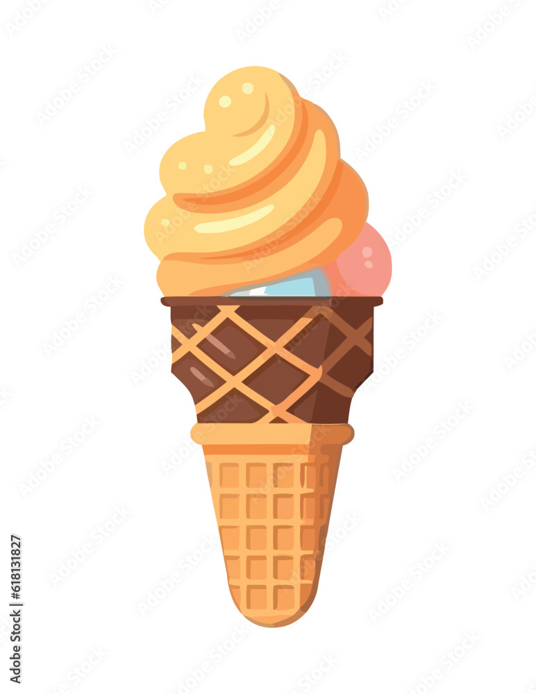 Melting vanilla ice cream ball on cone Melting vanilla ice cream ball on cone