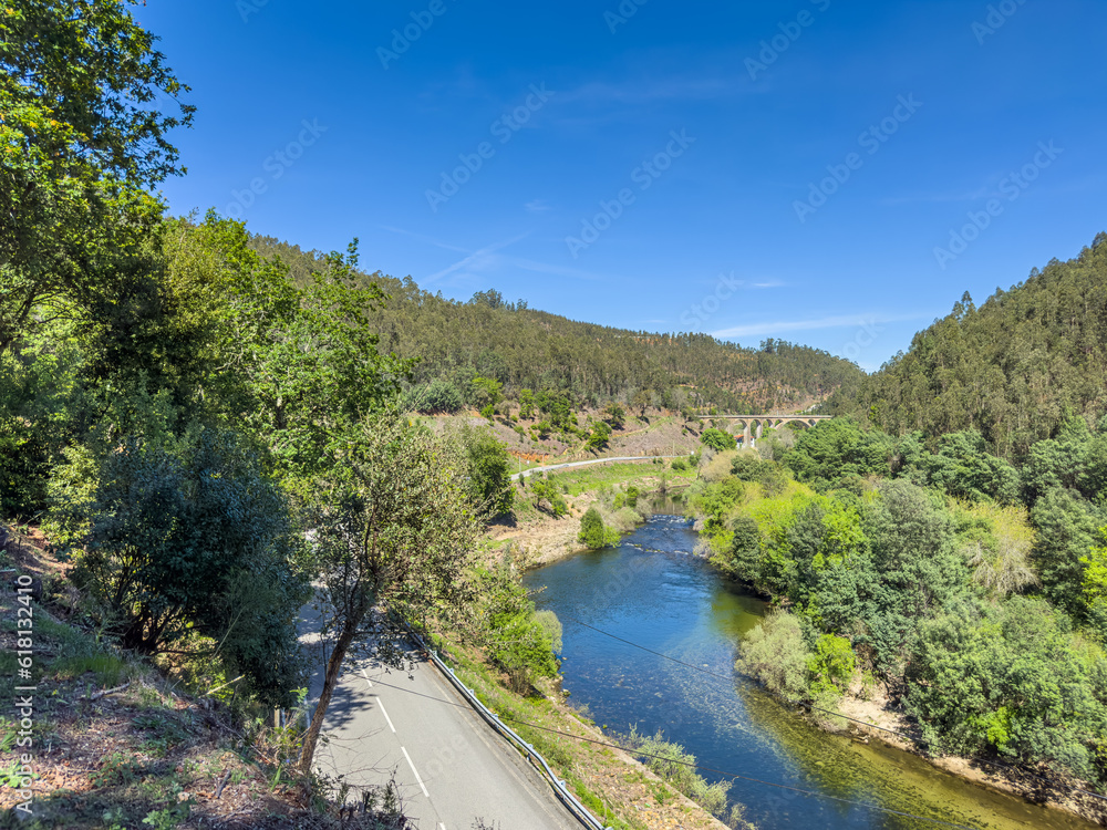 Ecopista do vouga. Old railway line reconverted into an eco-track where you can walk and riding a bicycle. Sever do Vouga, Aveiro, Portugal Ecopista do vouga. Old railway line reconverted into an eco-track where you can walk and riding a bicycle. Sever do Vouga, Aveiro, Portugal