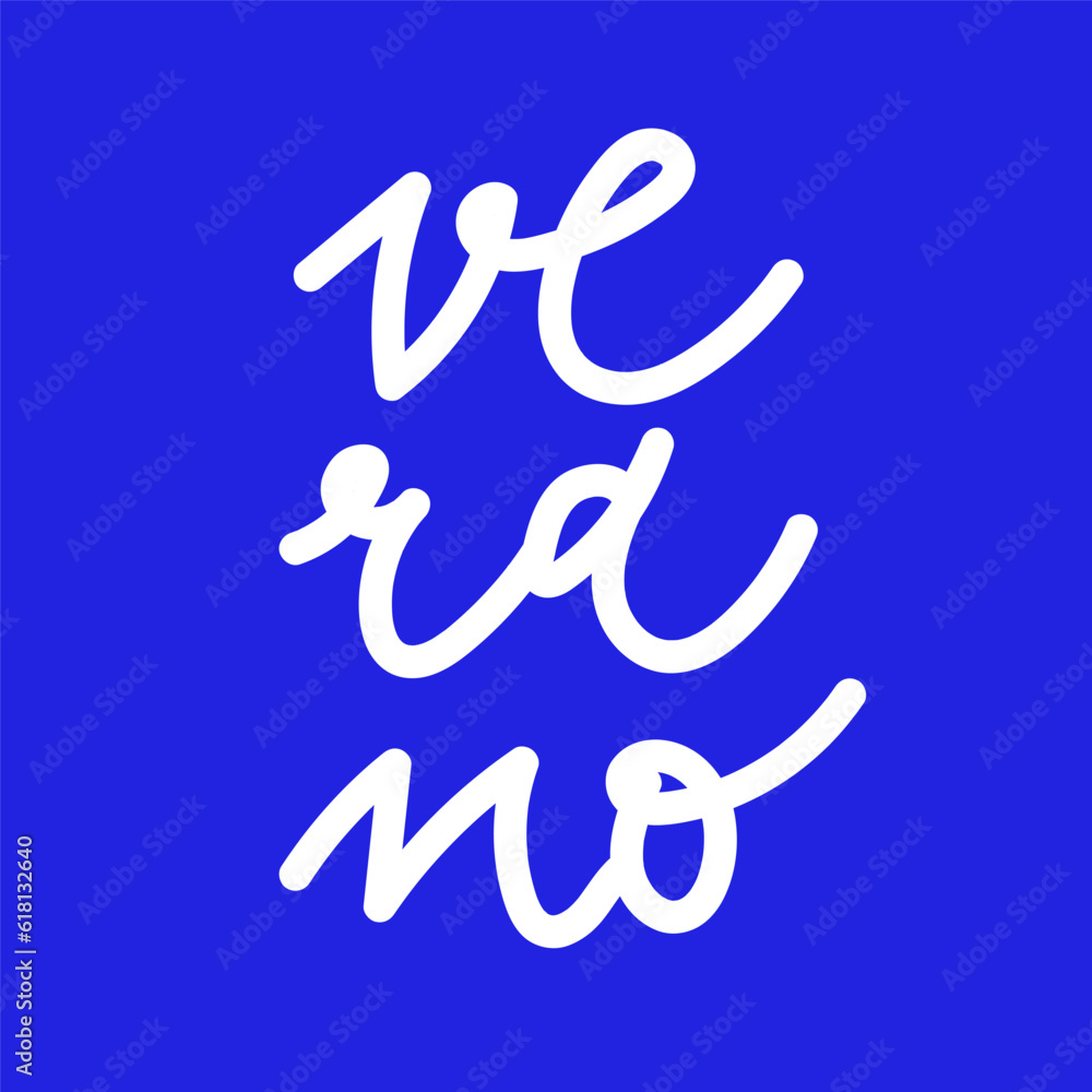 Summer vibrant blue background. Summer lettering in Spanish: Verano. For social media post, promotional banner or advertising. Vector illustration, flat design Summer vibrant blue background. Summer lettering in Spanish: Verano. For social media post, promotional banner or advertising. Vector illustration, flat design