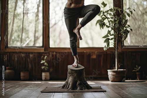 A Woman Practicing Yoga While Balancing on One Leg