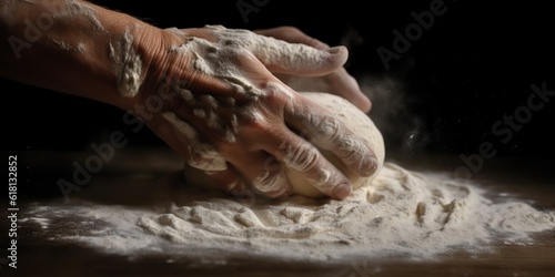 AI Generated. AI Generative. Bakery flour rolling hands prepare dough for pizza pasta food meal restaurant. Graphic Art