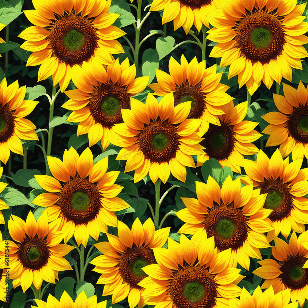Fototapeta premium seamless illustration with sunflowers. generative ai