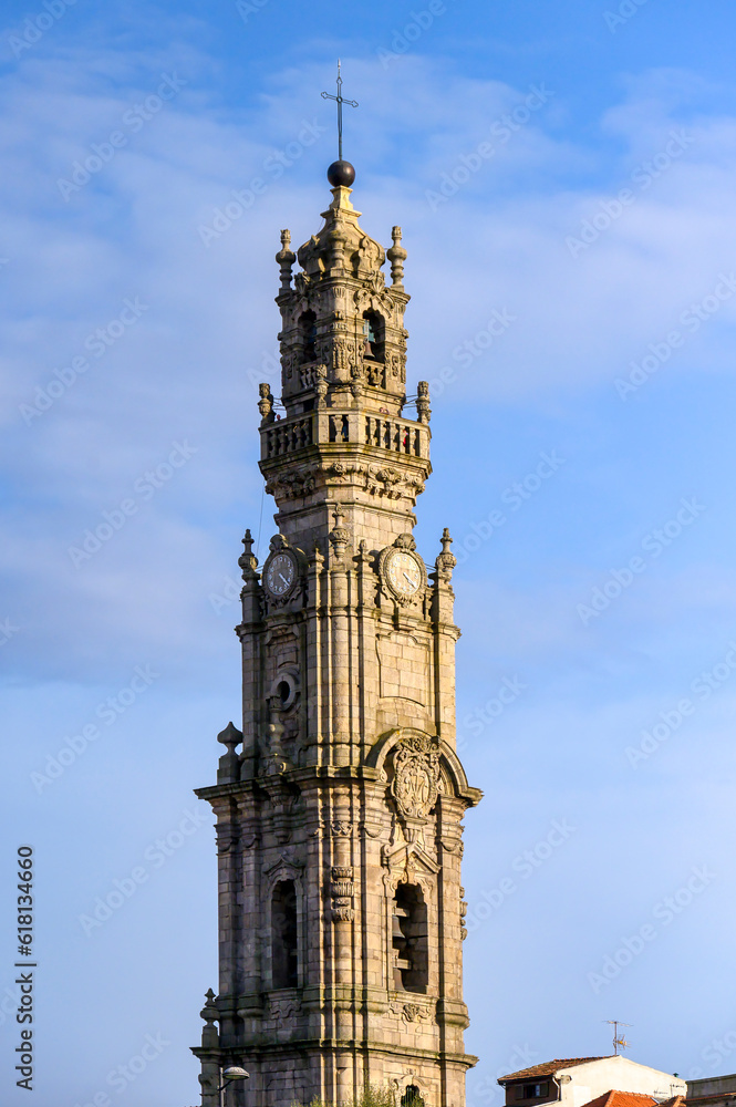 Medieval church tower in Porto, Portugal. Torre dos Clerigos