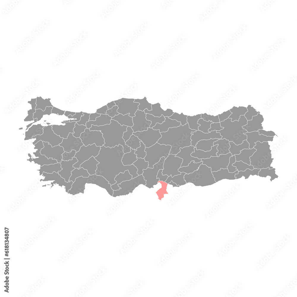 Hatay province map, administrative divisions of Turkey. Vector illustration.