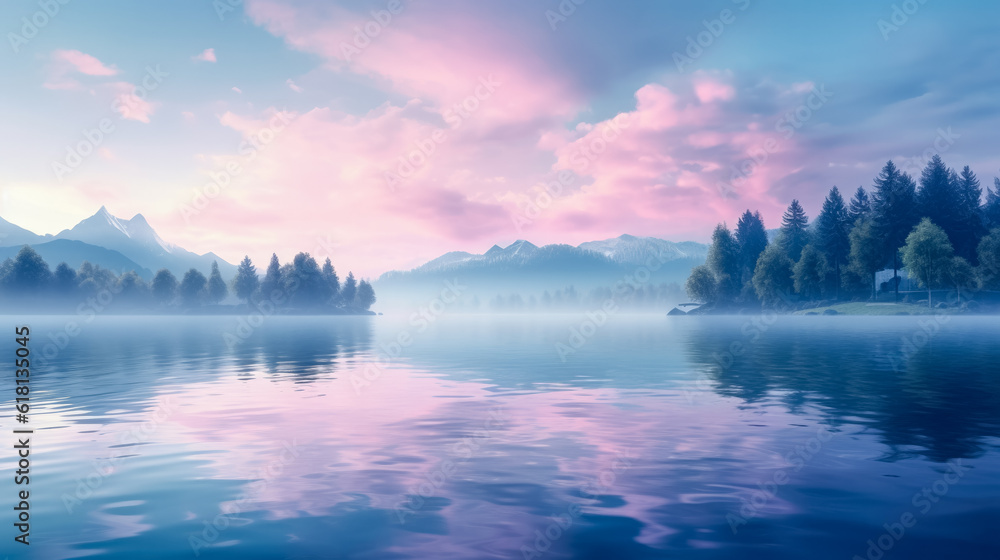 Fototapeta premium Calming lake meditation background still waters reflection, wallpaper, copy space, background