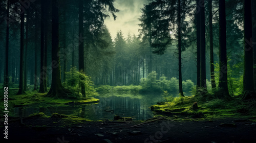 Peaceful forest meditation background misty atmosphere, background
