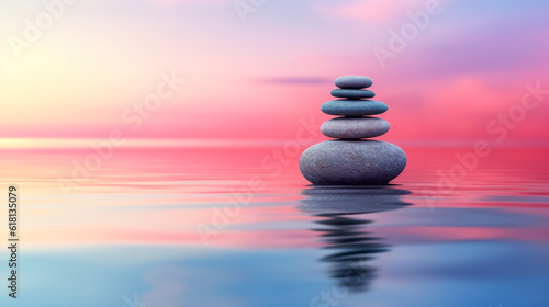 Serene beach meditation background empty space for text
