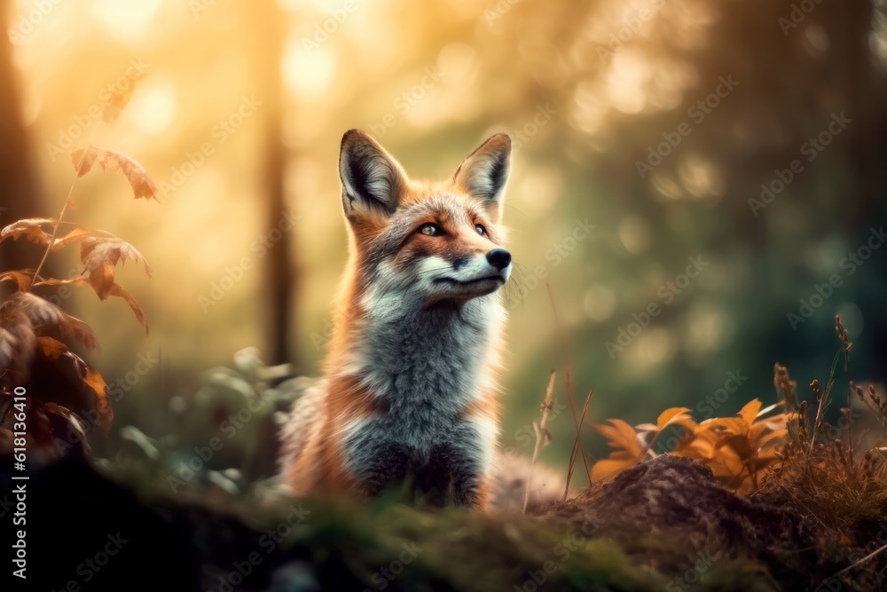 Fototapeta premium Fox in the Wild Life - Generative AI
