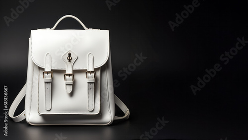 Back to school background with a white leather backpack isolated on background with a place for text