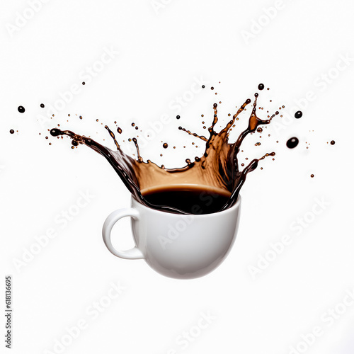 Coffee cup with splashes isolated on white background