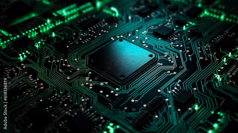 High tech electronic circuit board background affected by bug background with a copy space High tech electronic circuit board background affected by bug background with a copy space