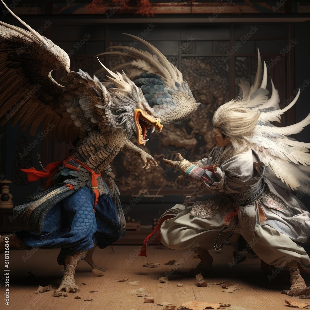 A man fights an eagle