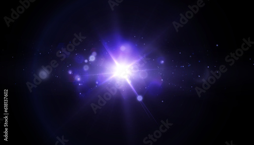 Bright blue light effect with beams and highlights shine bokeh effect and light for vector illustration. © MAKSYM