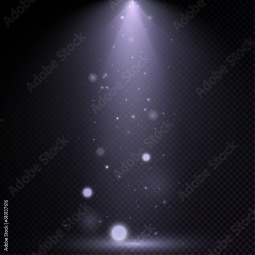 Spotlight isolated on transparent background with bokeh light dust glitter effect. Vector