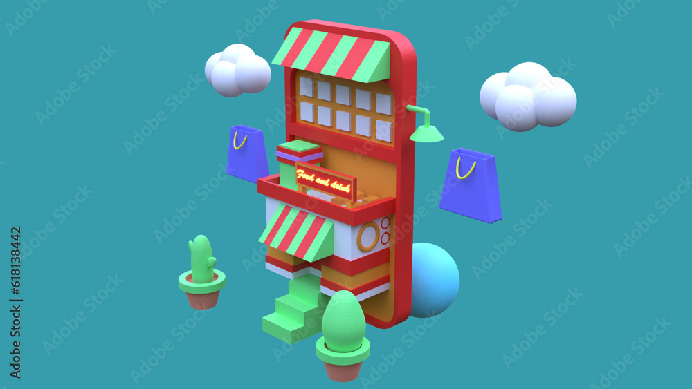 3d cloud shopping store illustration icon and bright color surrounding decoration 3d cloud shopping store illustration icon and bright color surrounding decoration