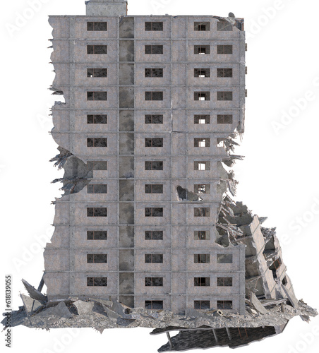Obraz na płótnie destroyed bombed building 3d render isolated w salonie