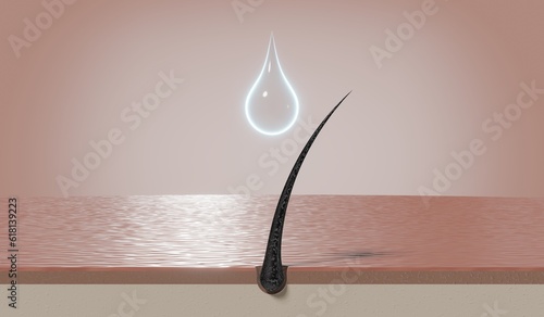 Tableau sur toile Single hair follicle and drop of cosmetic or shampoo - 3D illustration
