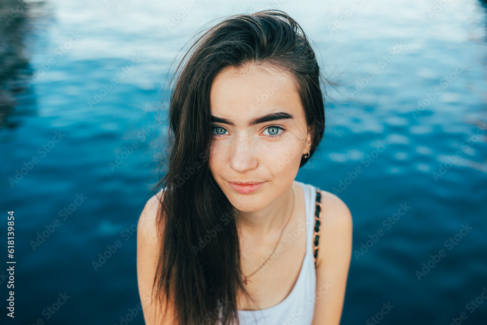 Portrait of cute girl with long dark hair Portrait of cute girl with long dark hair
