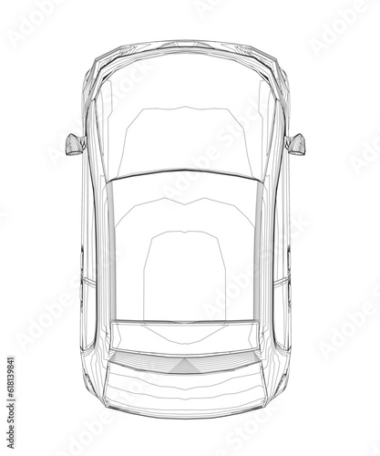 Vector flat illustration of contour small car. City car blueprint. Blank compact car template for branding or advertising. Food delivery car.