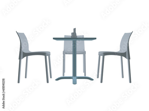 Polygonal Modern round table with chairs. Vector illustration. Vector art polygonal of a dining table with chairs. 3D.