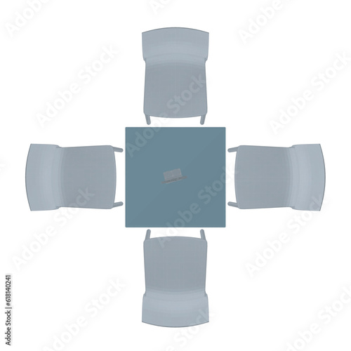 Polygonal Modern round table with chairs. Vector illustration. Vector art polygonal of a dining table with chairs. 3D.