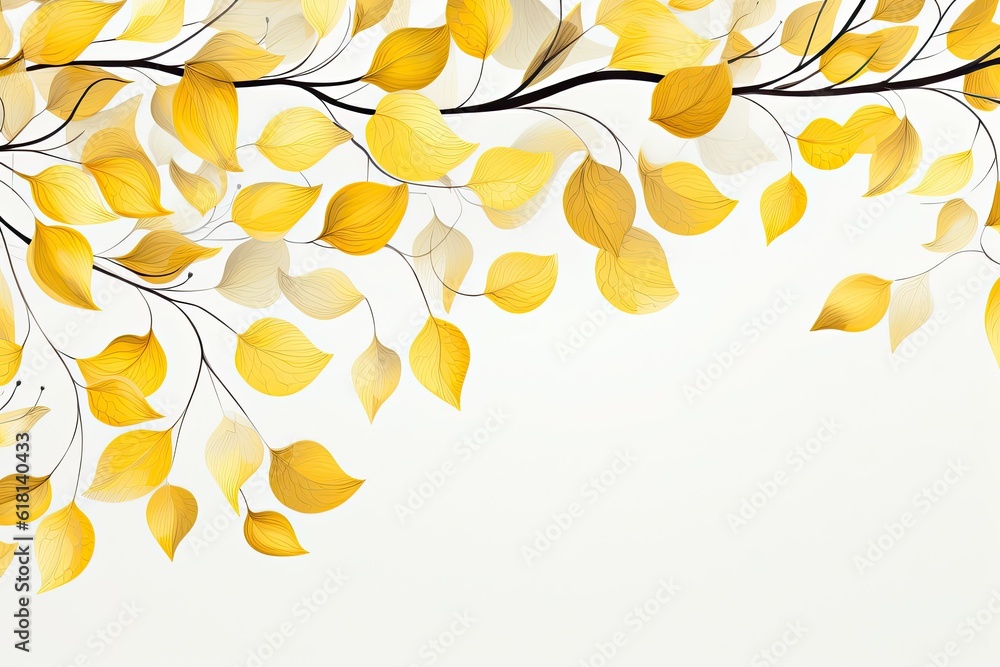 Illustration of an autumn theme with a tree branch with yellow leaves on a white background.