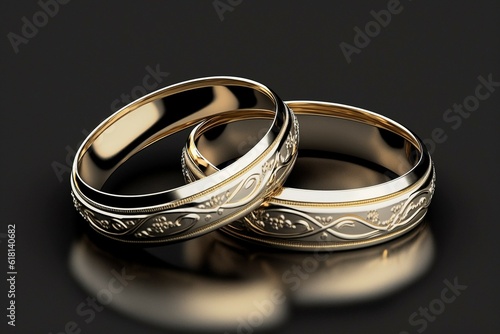 Wedding rings. Rings for newlyweds. Gold rings. Generated by AI