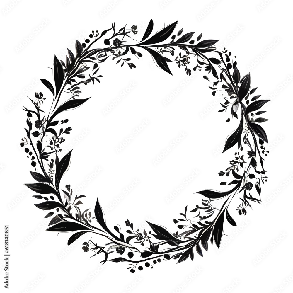 Floral Circle Botanical Frame Wreath Silhouette Floral Circle Botanical Frame Wreath Silhouette