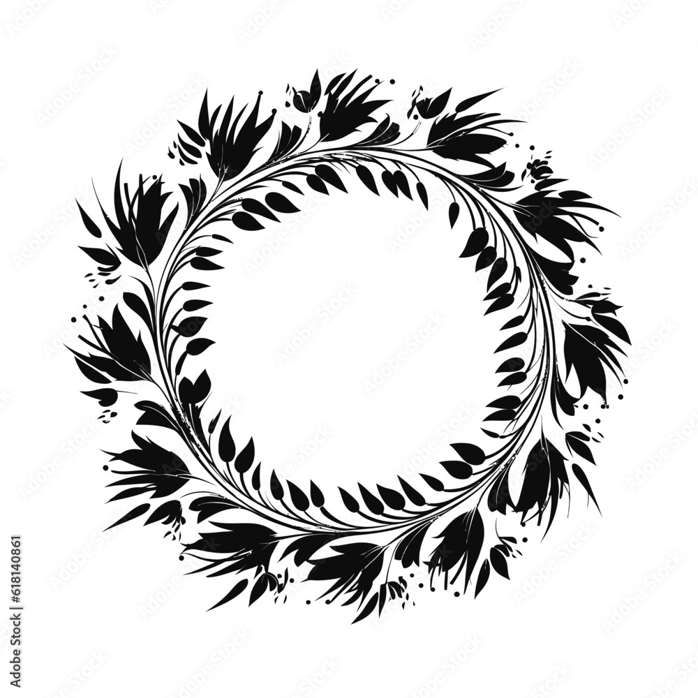 Floral Circle Botanical Frame Wreath Silhouette Floral Circle Botanical Frame Wreath Silhouette