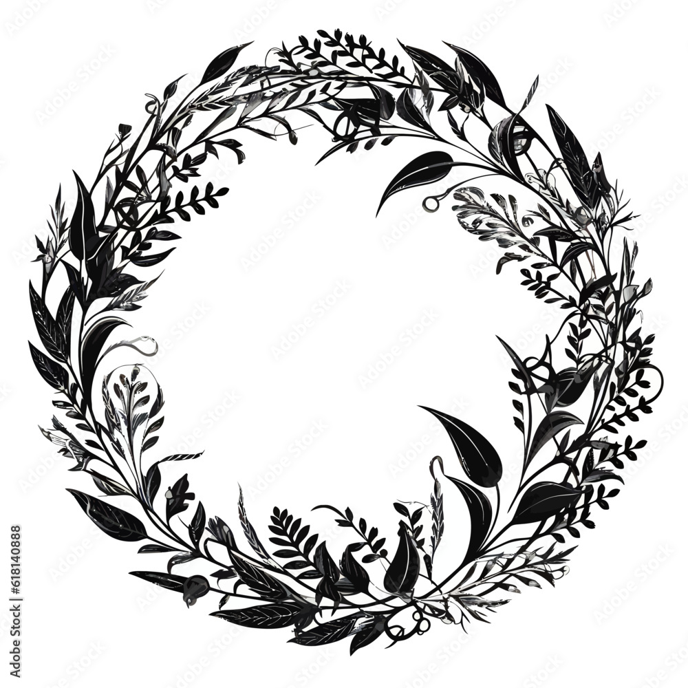 Floral Circle Botanical Frame Wreath Silhouette Floral Circle Botanical Frame Wreath Silhouette