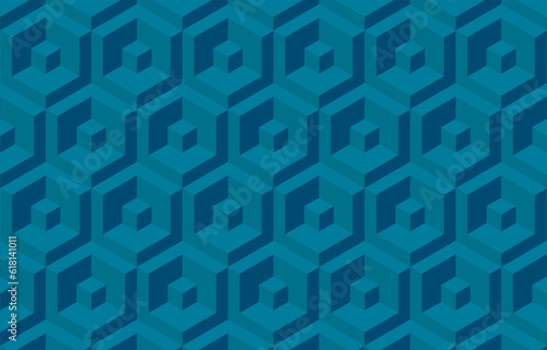 Blue polygon cube pattern background  industrial 3D pattern illustration.
