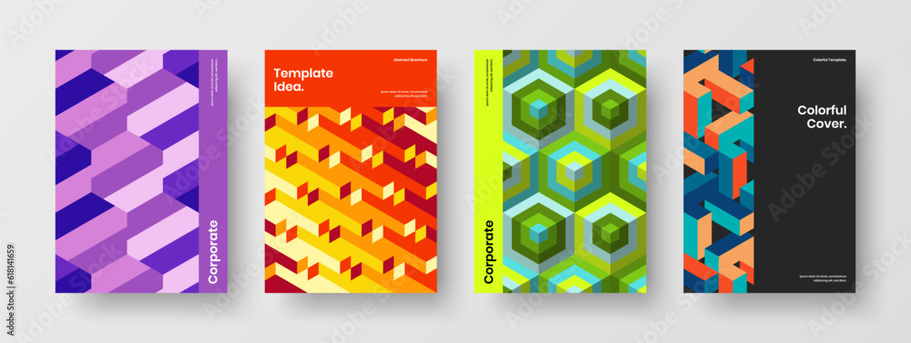 Fototapeta premium Abstract mosaic hexagons presentation concept collection. Modern leaflet design vector layout bundle.