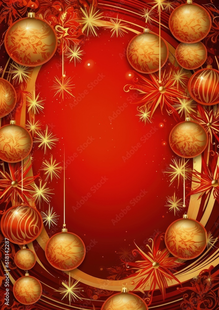 Red background with christmas decoration, space to write, christmas holiday. Generative AI Red background with christmas decoration, space to write, christmas holiday. Generative AI