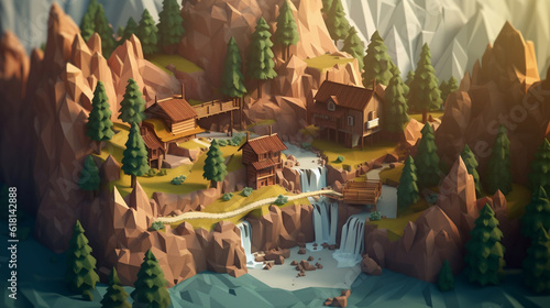 Isometric view of low poly landscape