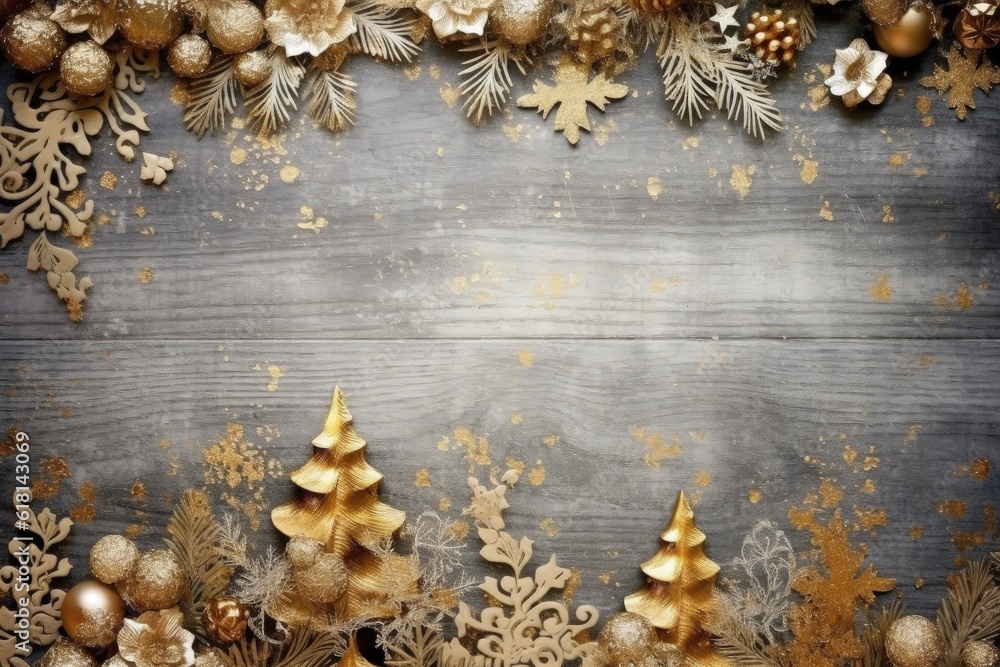 Wooden background with christmas decoration, space for writing, christmas holiday concept. Generative AI