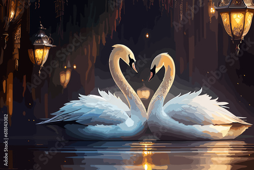 swan birds in love