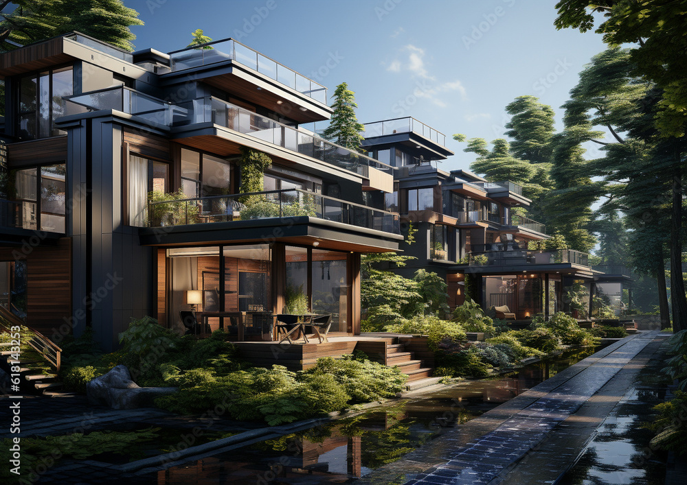 Green Energy Panels in Residential Area Green Energy Panels in Residential Area