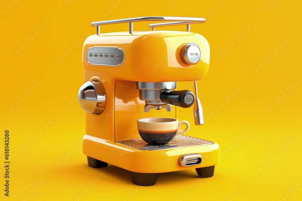 Coffee machine on yellow background, digital illustration. Generative AI Coffee machine on yellow background, digital illustration. Generative AI