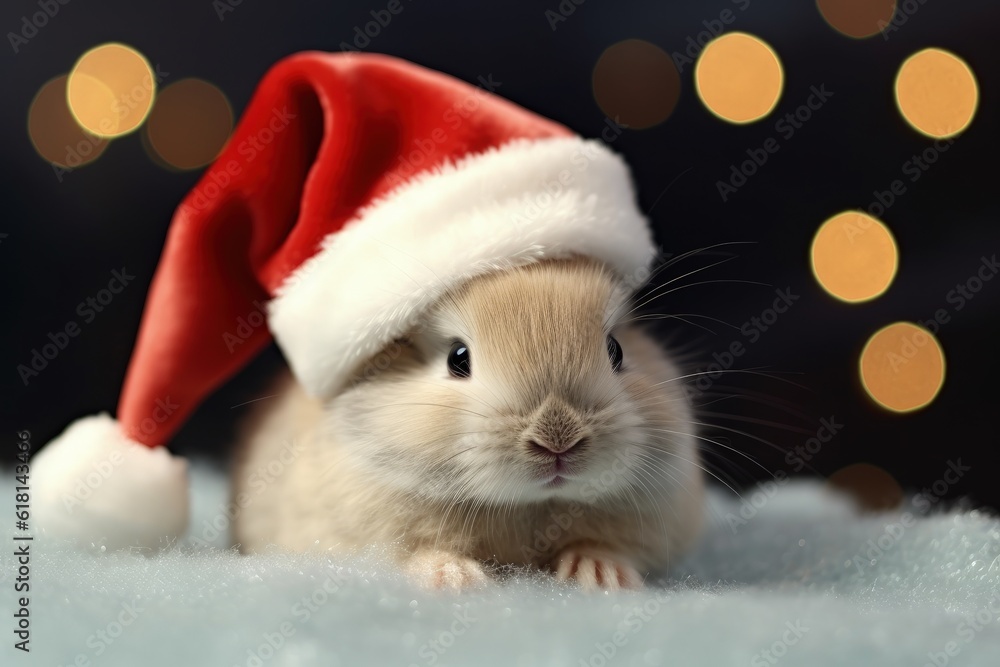 Rabbit in Santa Claus hat, Christmas holiday concept. Generative AI Rabbit in Santa Claus hat, Christmas holiday concept. Generative AI