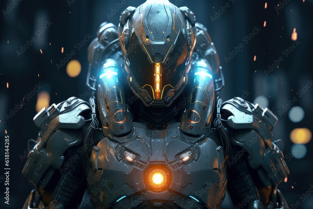 Fototapeta premium Space soldier with technological armor, fiction concept. Generative AI