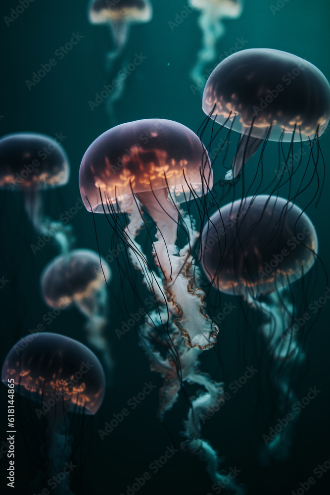 Colorful jellyfish underwater Colorful jellyfish underwater