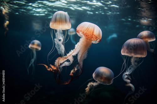 Colorful jellyfish underwater
