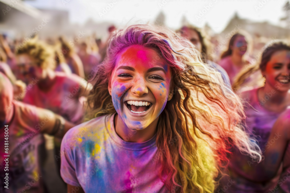 Obraz premium Group of people with colored paint on their faces.